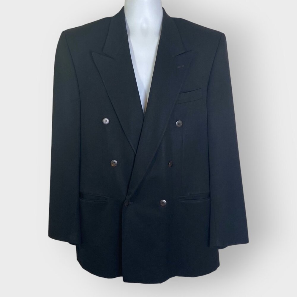 Vintage Peerless Mens Double Breasted Blazer | 42 | Black | Wool